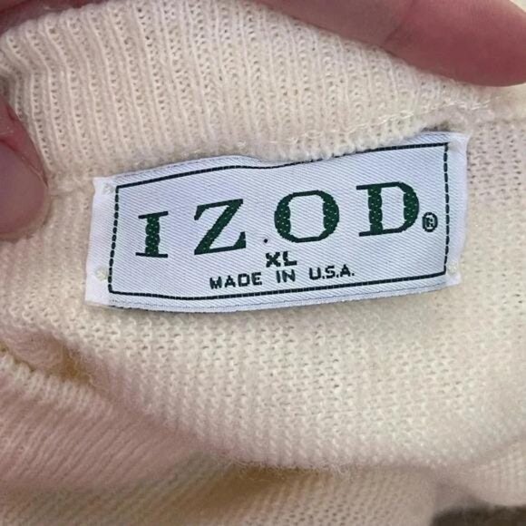 Vintage 1990s IZOD Made in USA V-Neck Knit Sweater – Preppy Embroidered Logo, XL - Picture 7 of 9